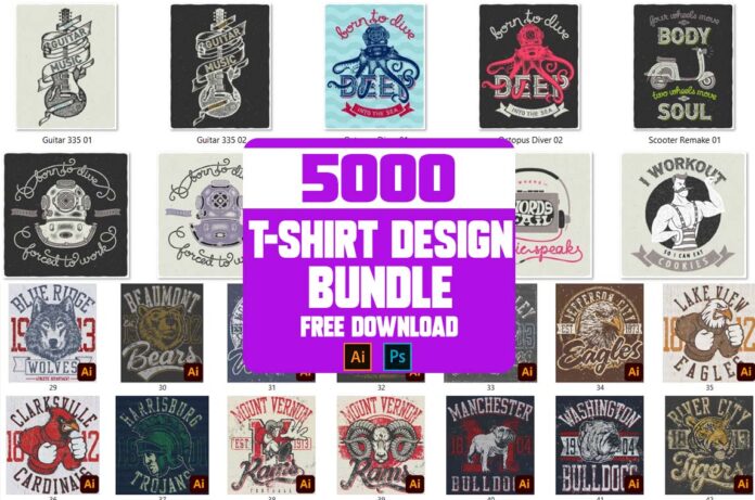 5000 T-shirt Design illustrator Vector Templates Free Download